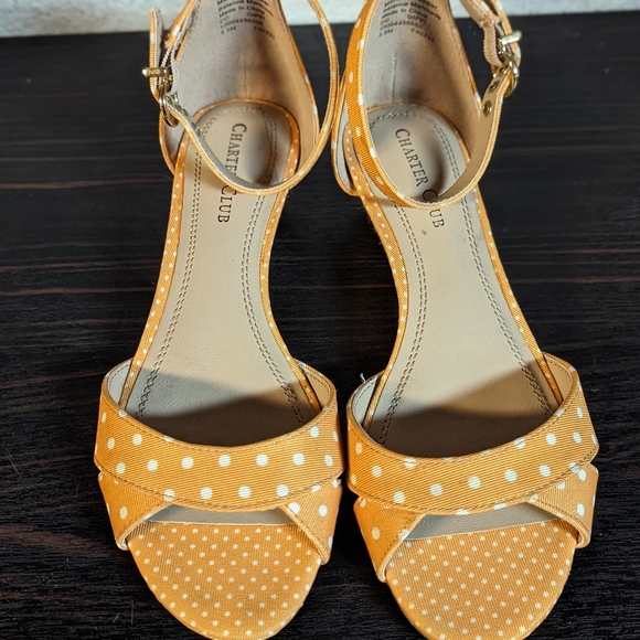 Charter Club Yellow White Polka Dot Wedges - Picture 3 of 6